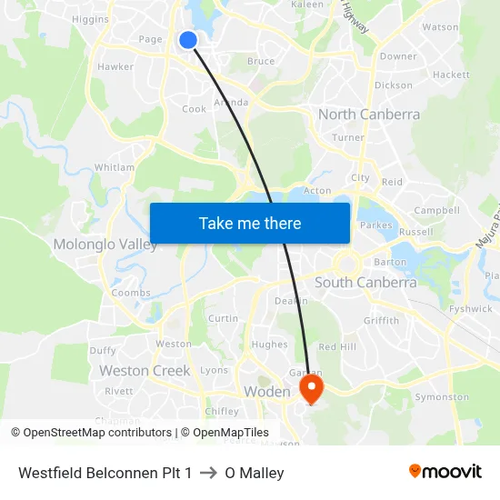 Westfield Belconnen Plt 1 to O Malley map