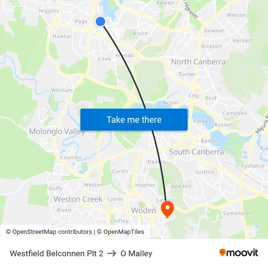 Westfield Belconnen Plt 2 to O Malley map