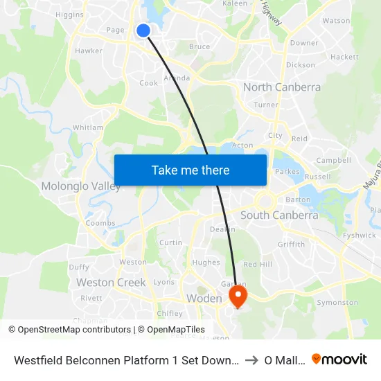 Westfield Belconnen Platform 1 Set Down Only to O Malley map