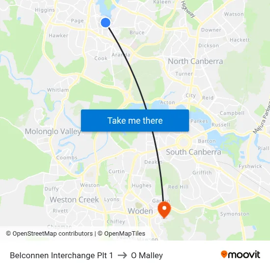 Belconnen Interchange Plt 1 to O Malley map