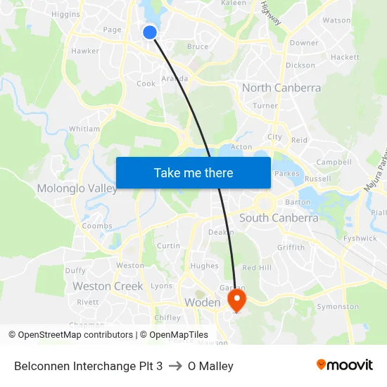 Belconnen Interchange Plt 3 to O Malley map