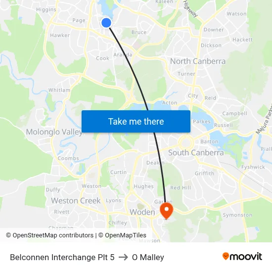 Belconnen Interchange Plt 5 to O Malley map