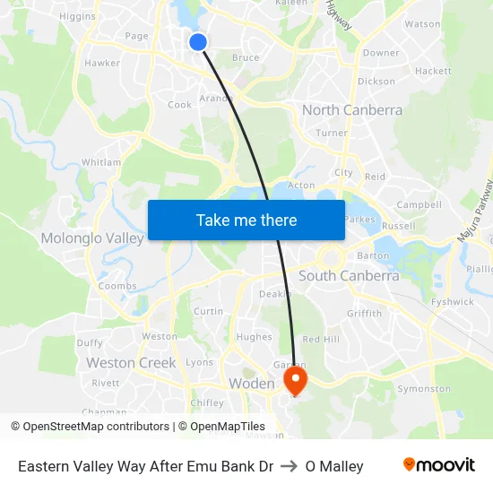 Eastern Valley Way After Emu Bank Dr to O Malley map