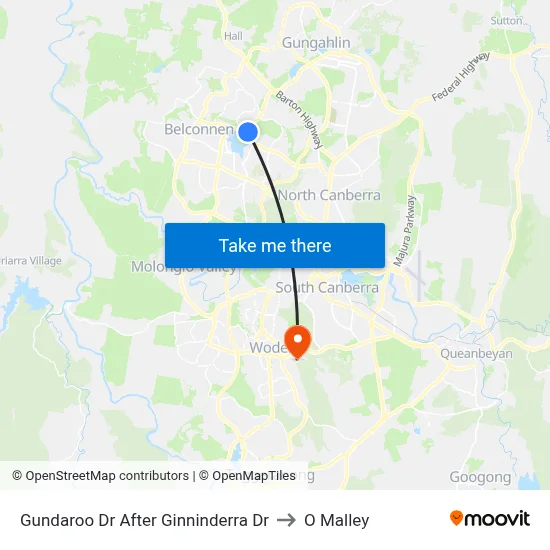 Gundaroo Dr After Ginninderra Dr to O Malley map
