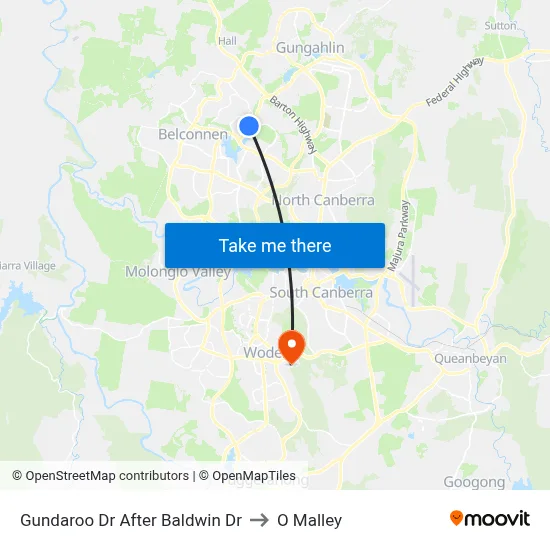 Gundaroo Dr After Baldwin Dr to O Malley map