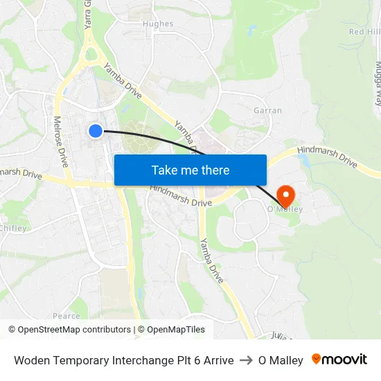 Woden Temporary Interchange Plt 6 Arrive to O Malley map