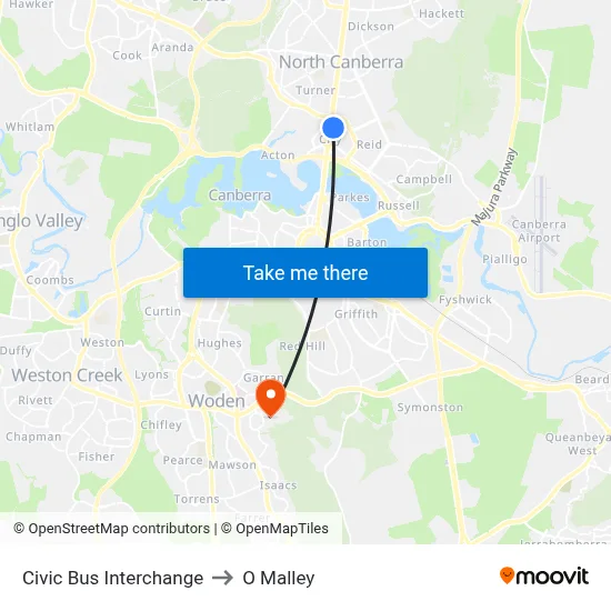 Civic Bus Interchange to O Malley map