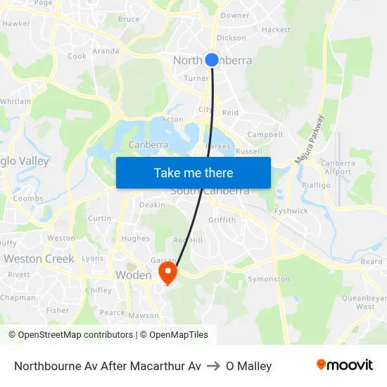Northbourne Av After Macarthur Av to O Malley map