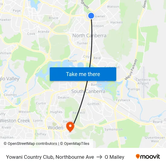 Yowani Country Club, Northbourne Ave to O Malley map