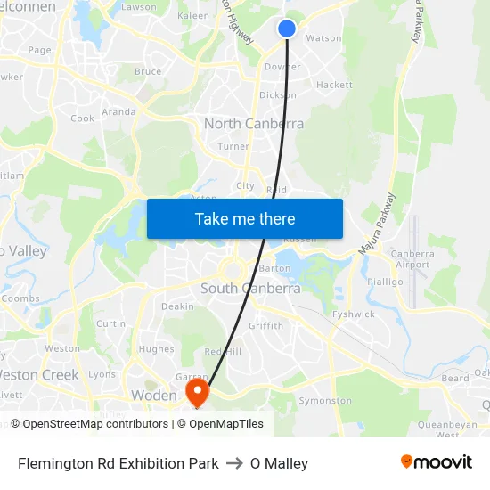 Flemington Rd Exhibition Park to O Malley map