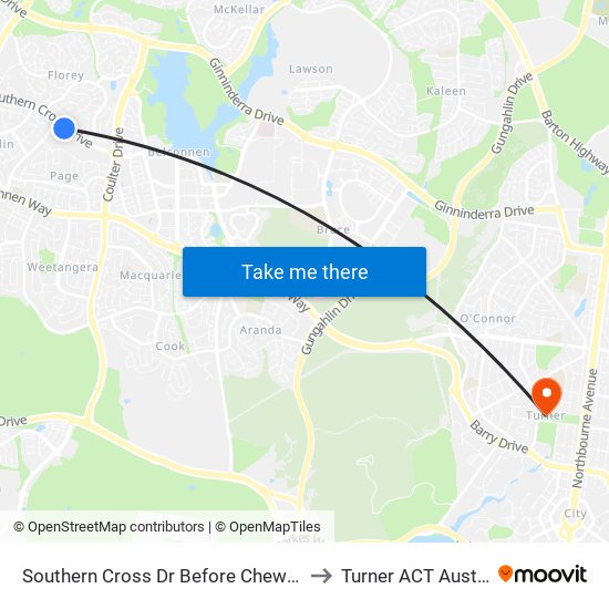 Southern Cross Dr Before Chewings St to Turner ACT Australia map