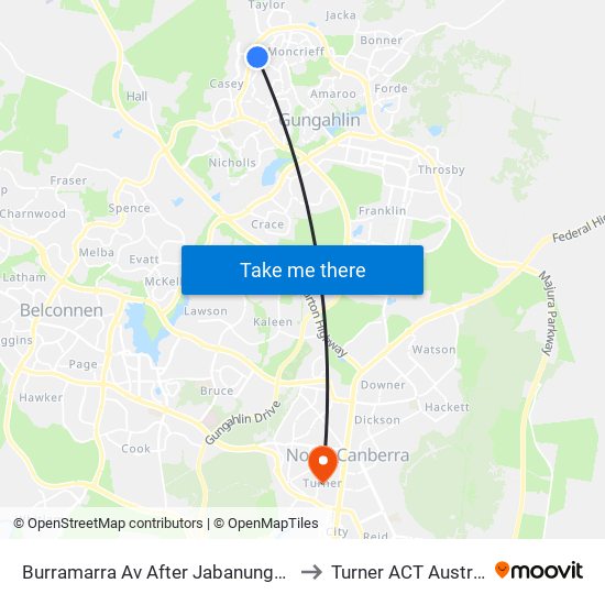 Burramarra Av After Jabanungga Av to Turner ACT Australia map