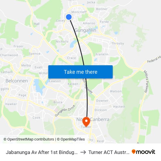 Jabanunga Av After 1st Bindugan Cr to Turner ACT Australia map