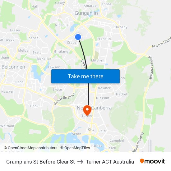 Grampians St Before Clear St to Turner ACT Australia map