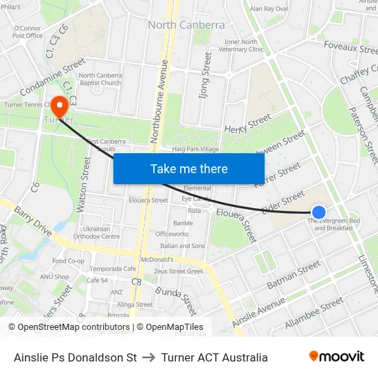 Ainslie Ps Donaldson St to Turner ACT Australia map