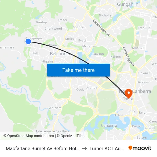 Macfarlane Burnet Av Before Hollows Cct to Turner ACT Australia map