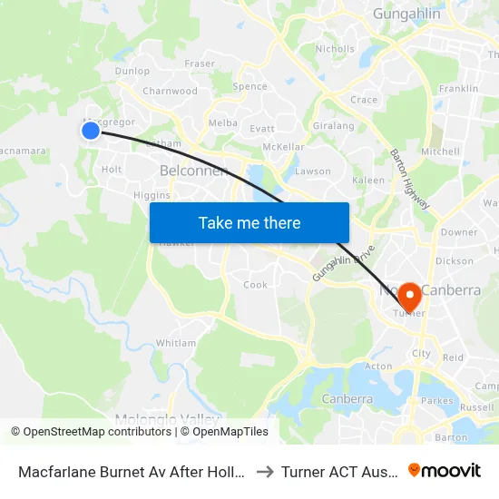 Macfarlane Burnet Av After Hollows Cct to Turner ACT Australia map