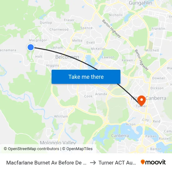 Macfarlane Burnet Av Before De Gruchy Pl to Turner ACT Australia map