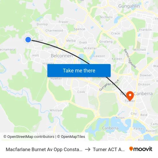 Macfarlane Burnet Av Opp Constance Stone St to Turner ACT Australia map