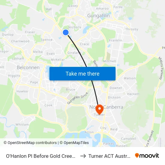 O'Hanlon Pl Before Gold Creek Rd to Turner ACT Australia map