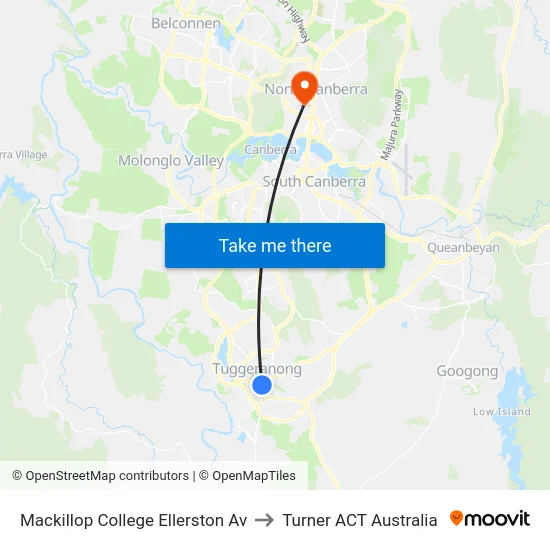 Mackillop College Ellerston Av to Turner ACT Australia map