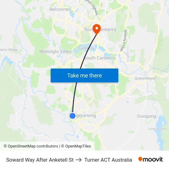 Soward Way After Anketell St to Turner ACT Australia map