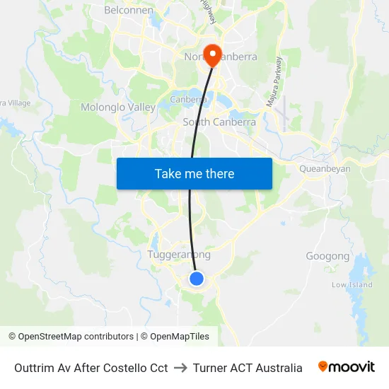 Outtrim Av After Costello Cct to Turner ACT Australia map