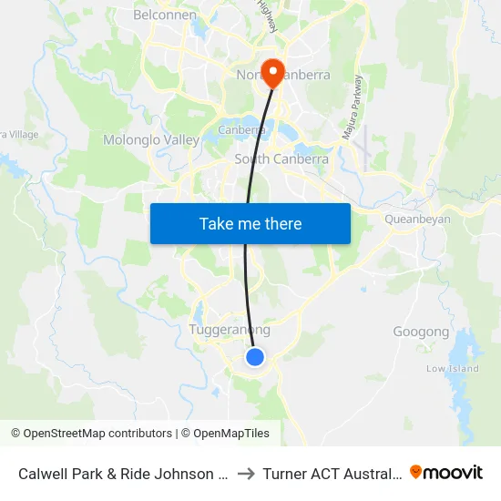 Calwell Park & Ride Johnson Dr to Turner ACT Australia map
