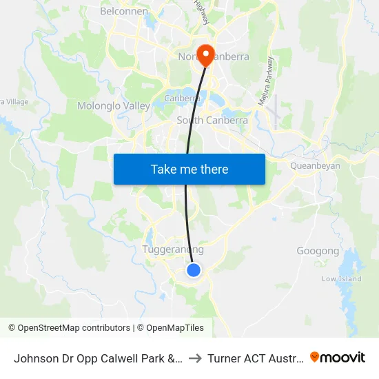 Johnson Dr Opp Calwell Park & Ride to Turner ACT Australia map