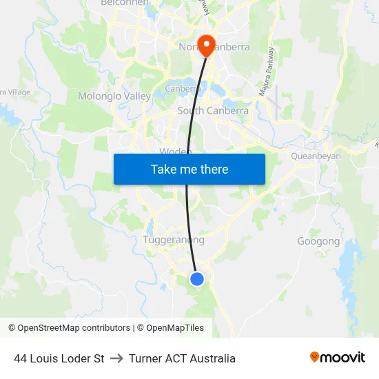 44 Louis Loder St to Turner ACT Australia map