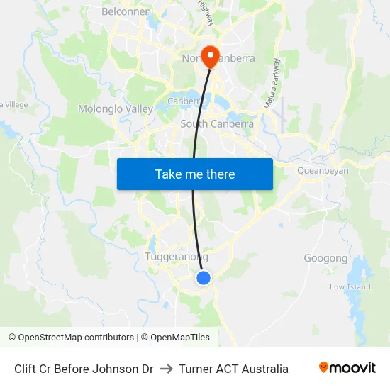 Clift Cr Before Johnson Dr to Turner ACT Australia map