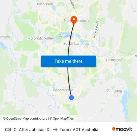 Clift Cr After Johnson Dr to Turner ACT Australia map