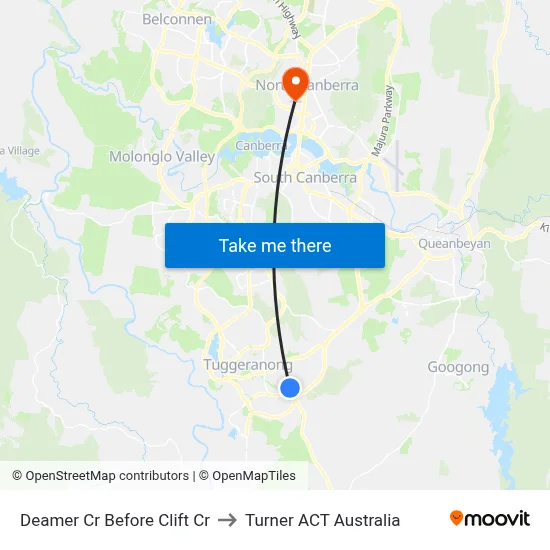 Deamer Cr Before Clift Cr to Turner ACT Australia map