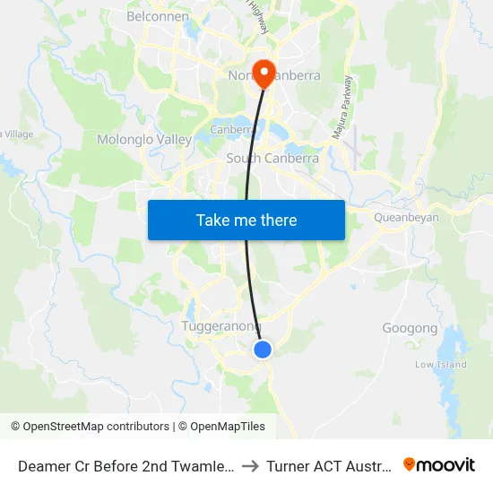 Deamer Cr Before 2nd Twamley Cr to Turner ACT Australia map