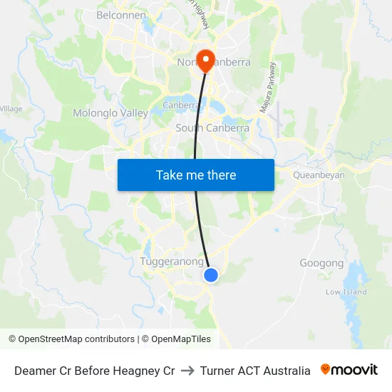 Deamer Cr Before Heagney Cr to Turner ACT Australia map