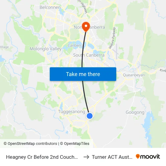 Heagney Cr Before 2nd Couchman Cr to Turner ACT Australia map