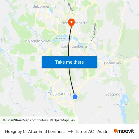 Heagney Cr After Enid Lorimer Cct to Turner ACT Australia map
