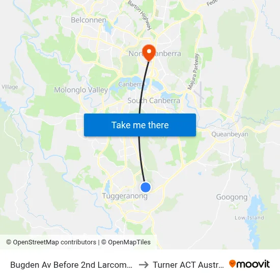 Bugden Av Before 2nd Larcombe Cr to Turner ACT Australia map