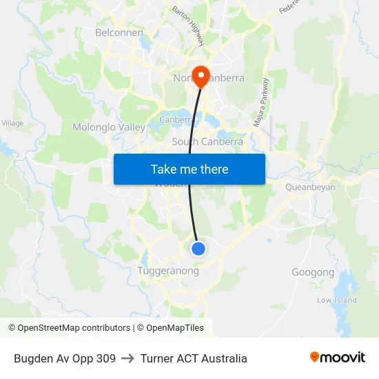Bugden Av Opp 309 to Turner ACT Australia map