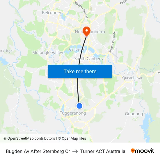 Bugden Av After Sternberg Cr to Turner ACT Australia map