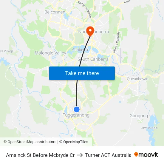 Amsinck St Before Mcbryde Cr to Turner ACT Australia map