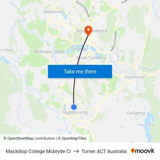 Mackillop College Mcbryde Cr to Turner ACT Australia map