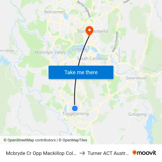 Mcbryde Cr Opp Mackillop College to Turner ACT Australia map