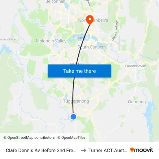 Clare Dennis Av Before 2nd Fred Ln Cr to Turner ACT Australia map