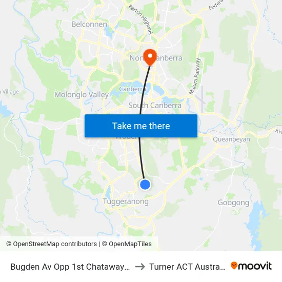Bugden Av Opp 1st Chataway Cr to Turner ACT Australia map