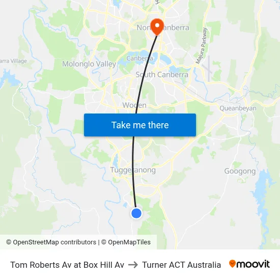Tom Roberts Av at Box Hill Av to Turner ACT Australia map