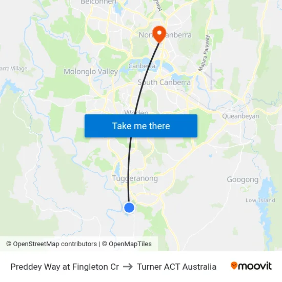 Preddey Way at Fingleton Cr to Turner ACT Australia map