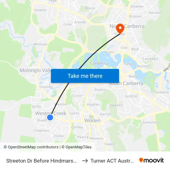 Streeton Dr Before Hindmarsh Dr to Turner ACT Australia map