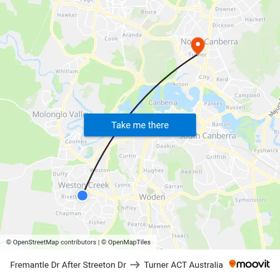 Fremantle Dr After Streeton Dr to Turner ACT Australia map