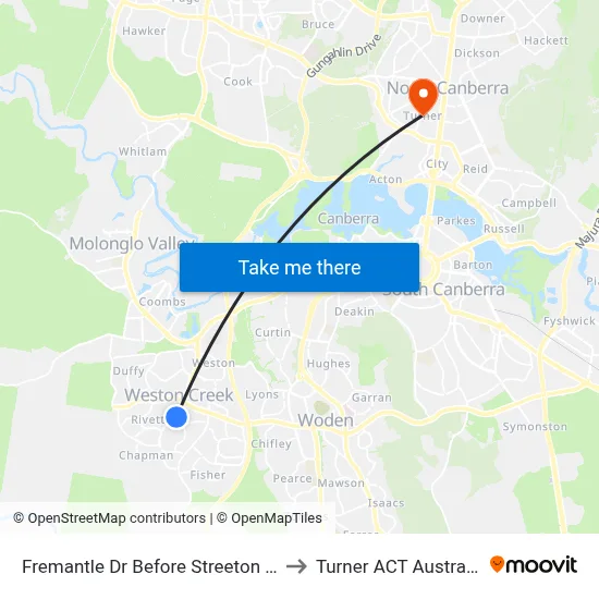 Fremantle Dr Before Streeton Dr to Turner ACT Australia map